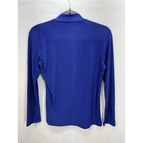 Clara Sun Woo Keyhole Bow Top Womens XS Cobalt Blue Long Sleeve Stretch USA Made - Picture 3 of 8